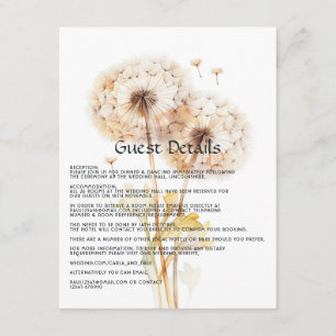 Carte D'accompagnement Détails de l'invité de mariage à l'aquarelle Dande
