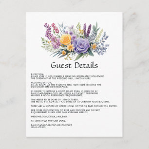 Carte D'accompagnement Détails de l'invité de mariage floral lavande numé