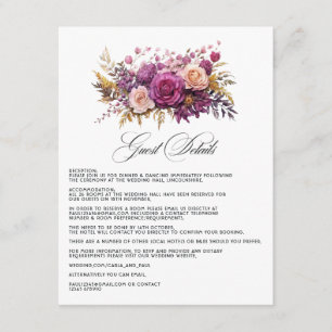 Carte D'accompagnement Détails de l'invité de mariage floral mauve et or