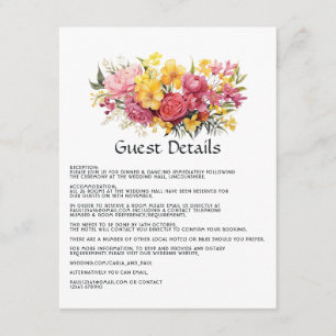 Carte D'accompagnement Détails de l'invité de mariage floral rose et jaun