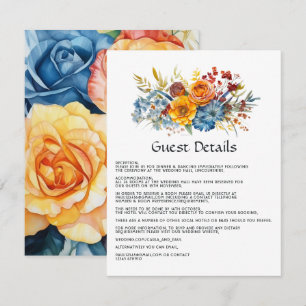 Carte D'accompagnement Détails de l'invité floral bleu, orange, jaune et