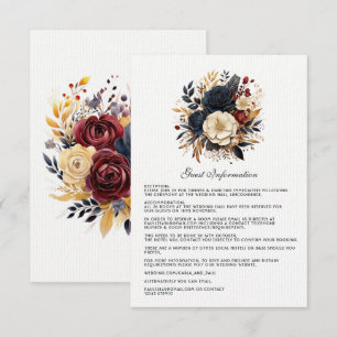 Carte D'accompagnement Détails de l'invité floral Or, Bleu Marine et Bour
