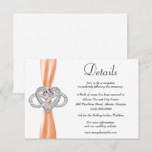 Carte D'accompagnement Détails de mariage à cœur infini avec ruban orange
