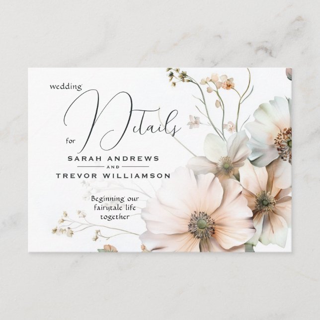 Carte D'accompagnement Détails de mariage à fleur sauvage rose tendre aqu (Devant)