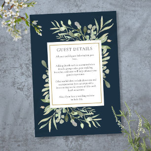 Carte D'accompagnement Détails de mariage à l'aquarelle de verdure bleu e