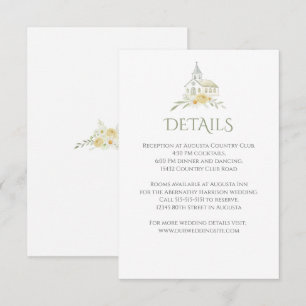 Carte D'accompagnement Détails de mariage à l'église florale aquarelle él