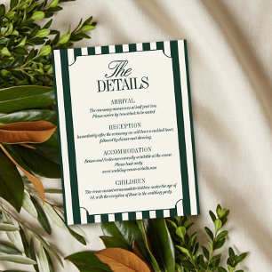 Carte D'accompagnement Détails de mariage à rayures vertes d'argent ancie