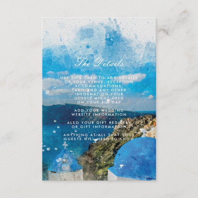 Carte D'accompagnement détails de mariage à santorin grèce informations (Devant)