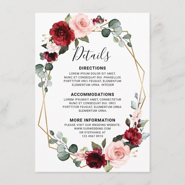 Carte D'accompagnement Détails de mariage ardoise bleu poussiéreux vin de (Devant)