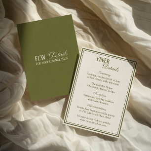 Carte D'accompagnement Détails de mariage argent ancien vert olive vintag