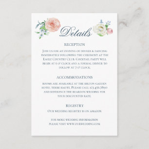 Carte D'accompagnement Détails de mariage au colibri floral aquarelle