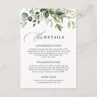 Carte D'accompagnement Détails de mariage au eucalyptus avec écriture mod