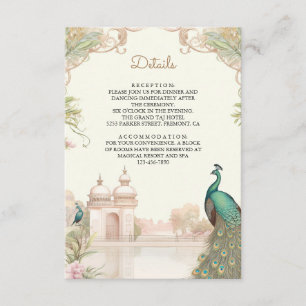 Carte D'accompagnement Détails de mariage au palais indien Paon vintage
