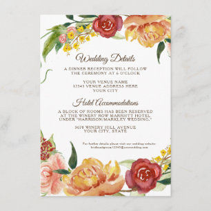 Carte D'accompagnement Détails de mariage automnal blanc citrouille flora