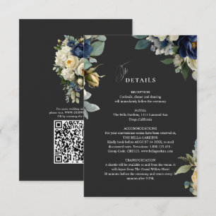 Carte D'accompagnement Détails de mariage aux fleurs de peonies bleues él