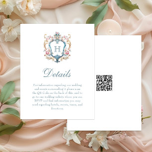 Carte D'accompagnement Détails de mariage avec blason floral monogrammé v
