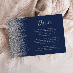 Carte D'accompagnement Détails de mariage avec bordure pailletée bleu mar