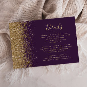 Carte D'accompagnement Détails de mariage avec bordure pailletée or viole