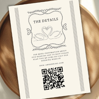 Carte D'accompagnement Détails de mariage avec code QR de cygnes vintage 