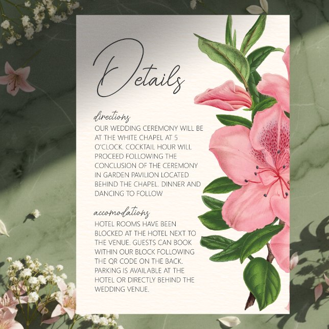 Carte D'accompagnement Détails de mariage avec code QR moderne floral Lil (Invite guests to your big day with this Pink Lily Floral Modern Wedding Enclosure Card!)