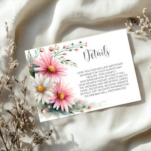 Carte D'accompagnement Détails de mariage avec des marguerites roses et b