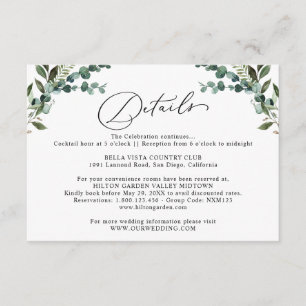 Carte D'accompagnement Détails de mariage avec eucalyptus rustique en ver
