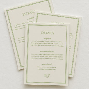 Carte D'accompagnement Détails de mariage blanc et vert sauge