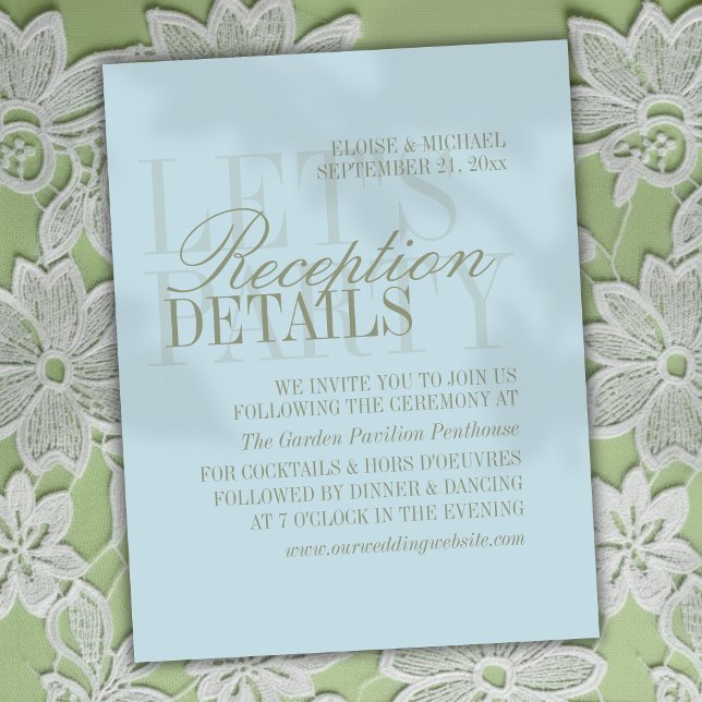 Carte D'accompagnement Détails de mariage bleu citron moderne et script (Invite guest to plan join the reception of your big day with this Modern Script Citrus Blue Card!)