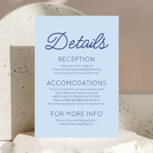 Carte D'accompagnement Détails de mariage bleu minimaliste moderne
