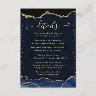 Carte D'accompagnement Détails de mariage Blue & Gold Faux Paillettes Aga