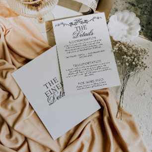 Carte D'accompagnement Détails de mariage bohème floraux noir et blanc fa