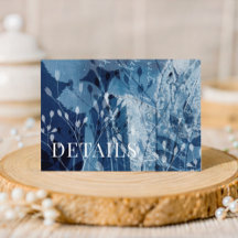 Détails de mariage botanique bleu et blanc rustiqu