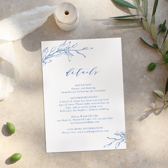 Carte D'accompagnement Détails de mariage botanique d'élégance simple ble (Blue simple elegance botanical wedding details enclosure card)