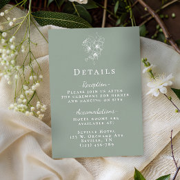 Carte D'accompagnement Détails de mariage botanique vert sauge élégant