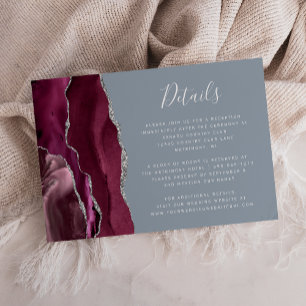 Carte D'accompagnement Détails de mariage Bourguignon Argent Agate Bleu P