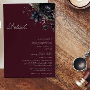 Carte D'accompagnement Détails de mariage burgundy à motifs floraux gothi