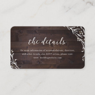 Carte D'accompagnement Détails de mariage champêtre bohème floral en bois