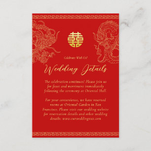 Carte D'accompagnement Détails de mariage chinois en or rouge dragon phén