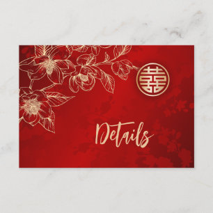 Carte D'accompagnement Détails de mariage chinois rouge Magnolia