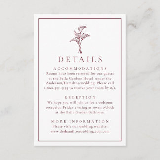 Carte D'accompagnement Détails de mariage classique de calla lily de Bour