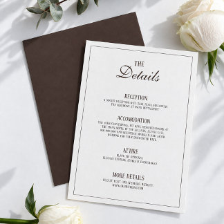 Carte D'accompagnement Détails de mariage classique marron