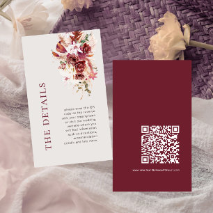 Carte D'accompagnement Détails de mariage code QR Mini Moderne Rouge Bour