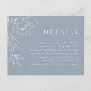 Carte D'accompagnement Détails de mariage côtier floral bleu vintage