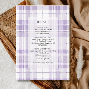 Carte D'accompagnement Détails de mariage country rétro prune gingham vio