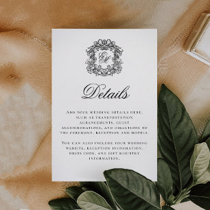 Carte D'accompagnement Détails de mariage de blason de monogramme de scri