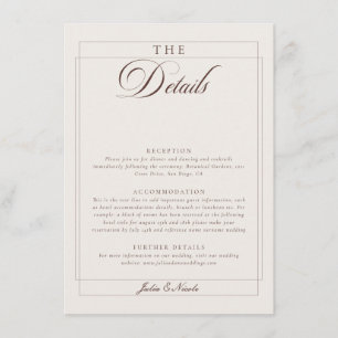 Carte D'accompagnement Détails de mariage de calligraphie ivoire Choco Cl