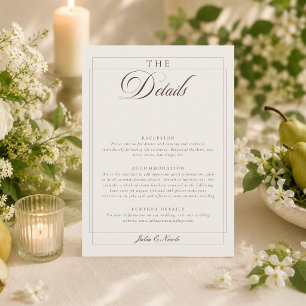 Carte D'accompagnement Détails de mariage de calligraphie ivoire Choco Cl