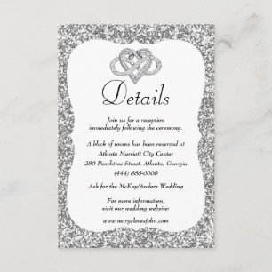 Carte D'accompagnement Détails de mariage de cœur d'infini de paillettes
