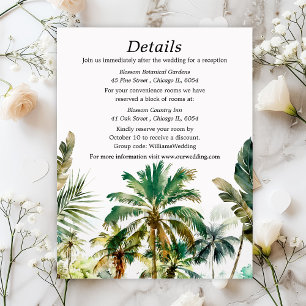Carte D'accompagnement Détails de mariage de destination de plage tropica