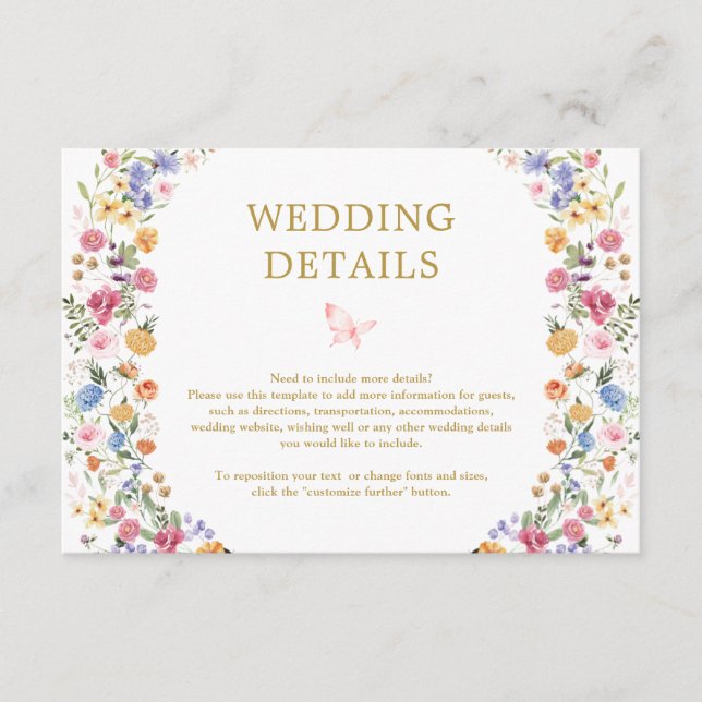 Carte D'accompagnement Détails de mariage de jardin de prairie de fleurs  (Devant)